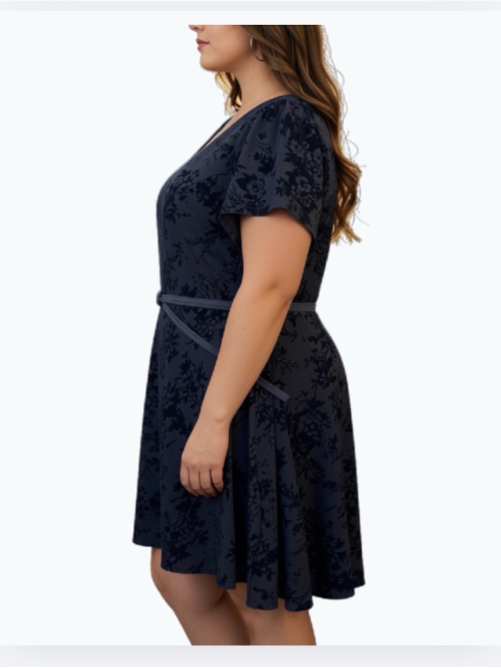 NWT!  City Chic Plus Size Velvet Embossed Floral Short Sleeve Skater Dress